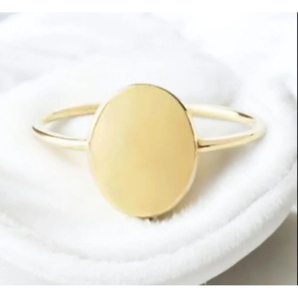 14k‎ Gold over Silver Oval Signet Ring Minimalist Stacking Band Statement Ring